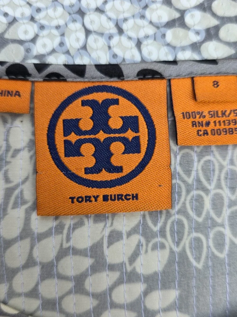 Tory Burch Wendy Silk Sequin Tunic Dress Top Gray Silver Size 8 Party Cocktail